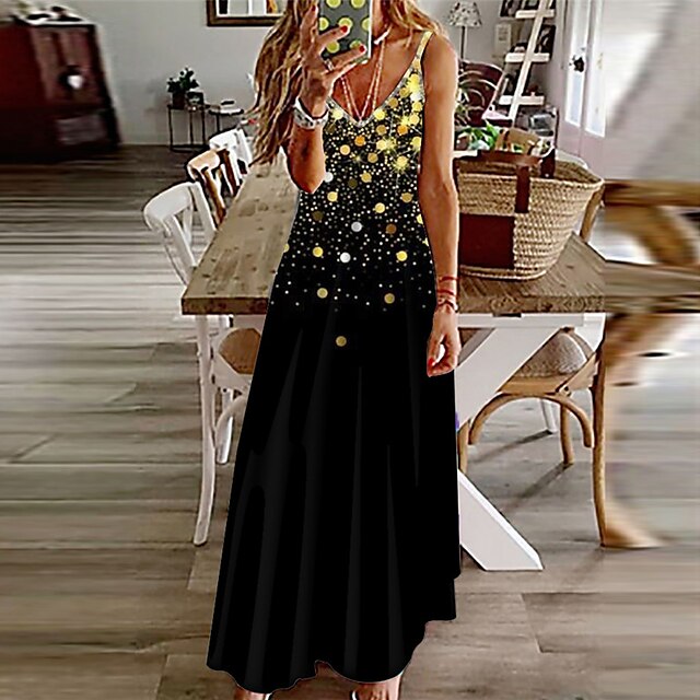 

Women's A Line Dress Maxi long Dress Black Sleeveless Color Gradient Print Spring Summer Spaghetti Strap Stylish Casual Vacation 2022 S M L XL XXL 3XL