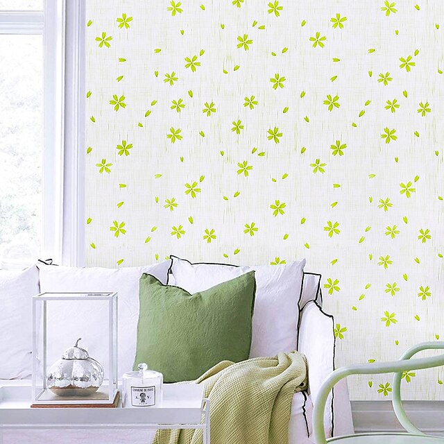 

Self Adhesive PVC Waterproof Oil-Proof Little Green Flowers Wallpaper Contact Paper Wall Bathroom Kitchen Furniture Renovation Wall Sticker 100045cm