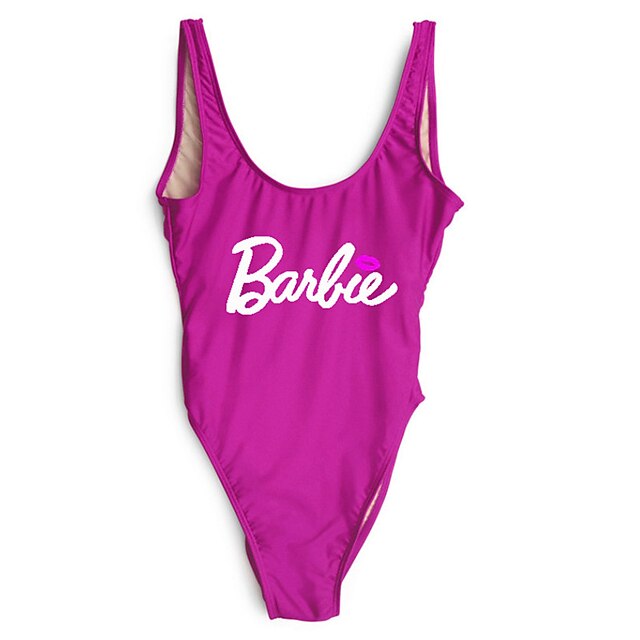

Women's Swimwear One Piece Monokini Bathing Suits Swimsuit Tummy Control Open Back Letter Blue Black Fuchsia Royal Blue Scoop Neck Bathing Suits New Vacation Fashion / Modern / Padless