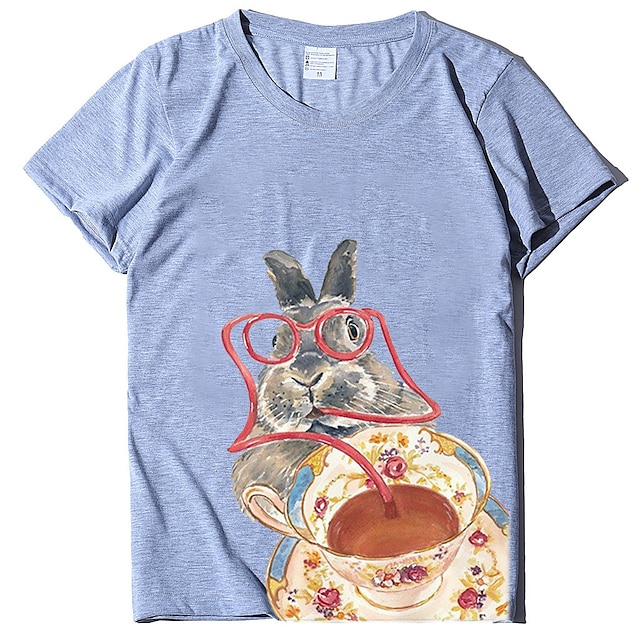 

Women's Happy Easter Painting T shirt Rabbit Animal Print Round Neck Basic Tops Green Blue White / 3D Print