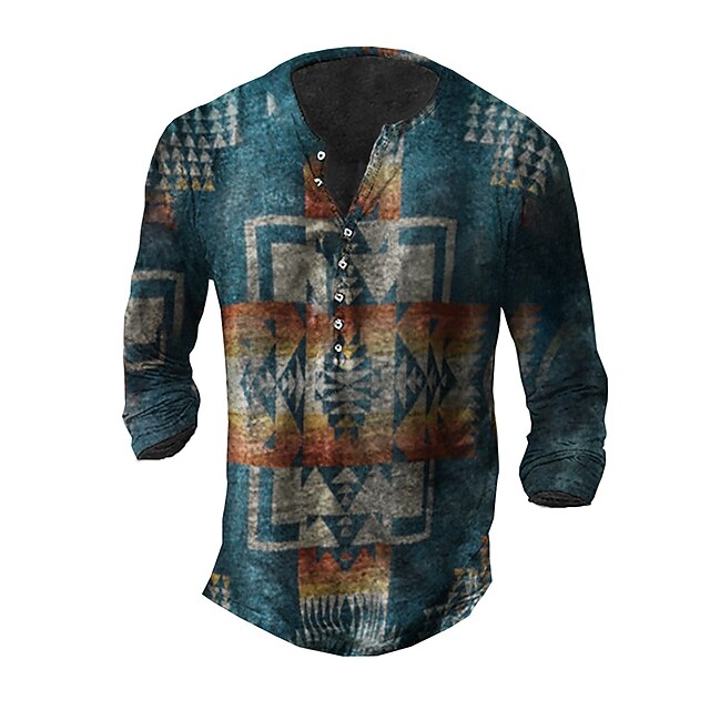 

Men's Unisex Henley Shirt T shirt 3D Print Graphic Prints Argyle Henley Street Daily Button-Down Print Long Sleeve Tops Basic Casual Fashion Retro Blue / Spring / Summer / Military