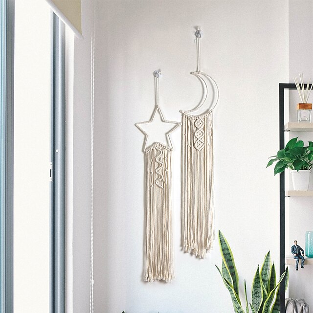 

1 Set Bohemian Cotton Thread Star Moon Combination Tapestry Family Decoration Wall Hanging Hand Woven Decoration