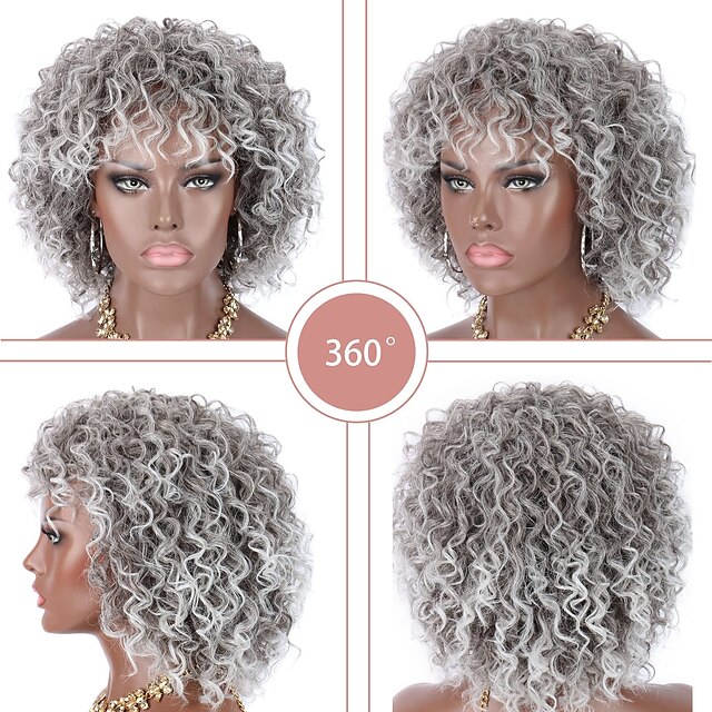 Beauty & Hair Wigs & Hair Pieces | Headband Wigs Hair Series Afro Wigs for Black WomenShort Synthetic Kinky Curly Wig Ombre Gray