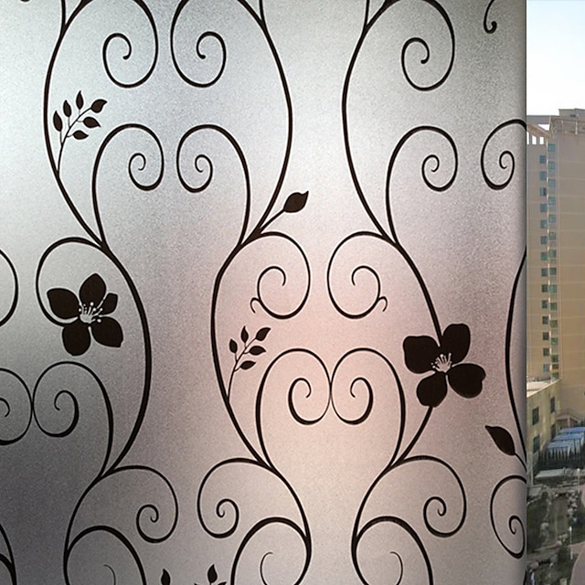 

10045cm PVC Frosted Static Cling Stained Black Ironwork Glass Film Window Privacy Sticker Home Bathroom Decortion / Window Film / Window Sticker / Door Sticker Wall Stickers for bedroom living room