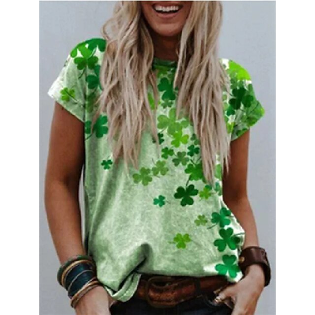 

Women's Floral Theme T shirt Plants Leaf Round Neck Basic Tops Green / 3D Print