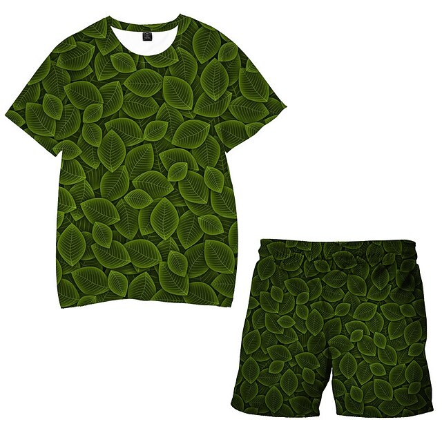 

Kids Boys T-shirt Shorts Clothing Set 2 Pieces Short Sleeve Green Leaf Print Street Sports Vacation Fashion Comfort Cool Daily 3-13 Years