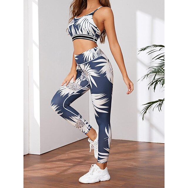 Sports & Outdoors Exercise, Fitness & Yoga | Womens 2pcs Tracksuit Sports Bra with Tights Yoga Suit Summer 2 Piece Floral / Bota