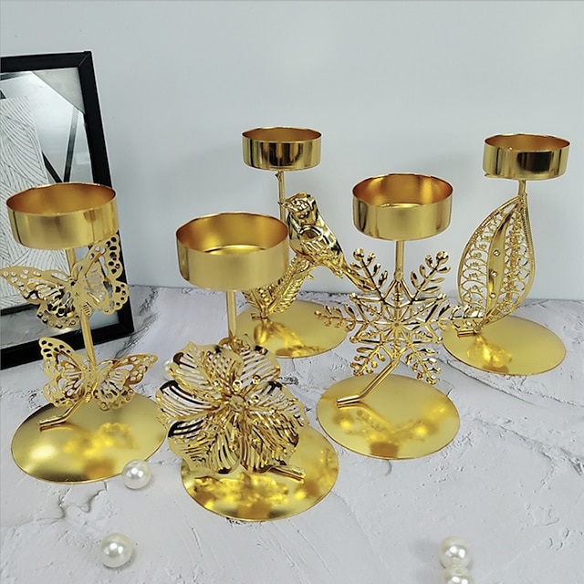 

Hollow Out Iron Candlestick Christmas Butterfly Flower And Bird Household Iron Metal Candlestick Ornaments