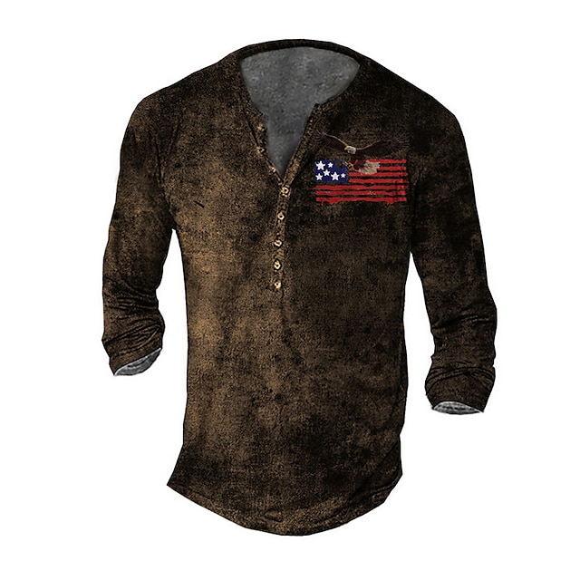 

Men's Henley Shirt Tee T shirt 3D Print Graphic National Flag Plus Size Henley Daily Sports Button-Down Print Long Sleeve Tops Basic Casual Classic Designer Brown