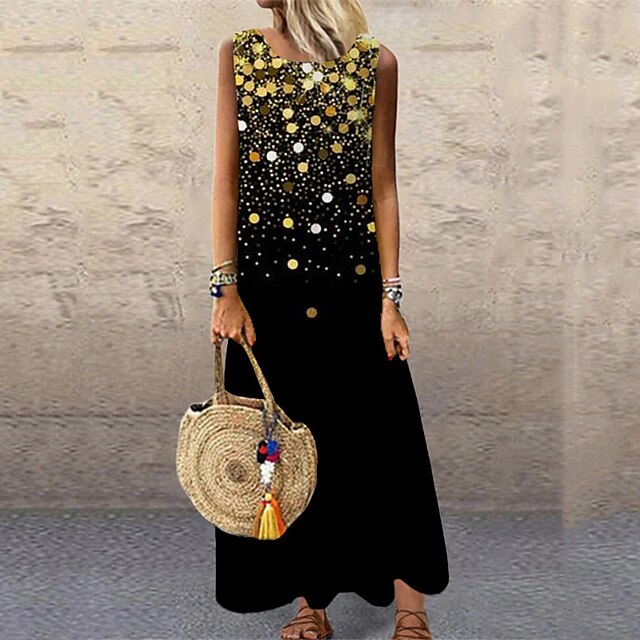 

Women's A Line Dress Maxi long Dress Black Gray Sleeveless Color Gradient Print Spring Summer Round Neck Stylish Casual Vacation 2022 S M L XL XXL 3XL