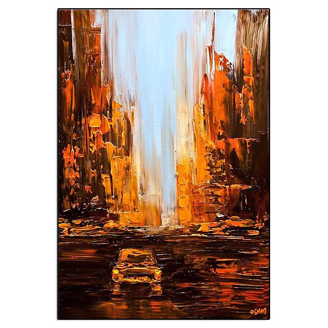 Home & Garden Wall Art | Oil Painting Hand Painted Vertical Abstract Architecture Modern Impressionism Rolled Canvas (No Frame) 