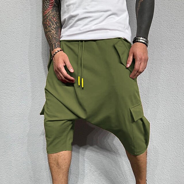

Men's Stylish Hip-Hop Crop Cargo Shorts Elastic Waist Multiple Pockets Calf-Length Pants Casual Daily Micro-elastic Solid Color Cotton Blend Comfort Breathable Mid Waist ArmyGreen White Black Dark