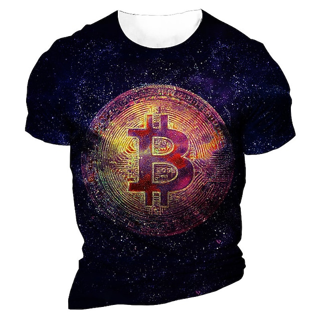 

Men's Unisex T shirt 3D Print Graphic Prints Bitcoin Crew Neck Street Daily Print Short Sleeve Tops Casual Designer Big and Tall Sports Navy Blue
