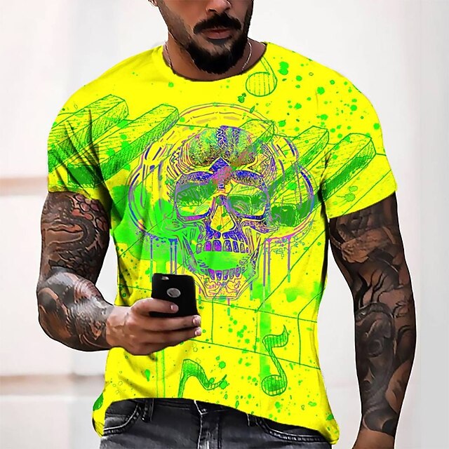 

Men's Tee T shirt 3D Print Graphic Round Neck Casual Daily 3D Print Short Sleeve Tops Fashion Designer Cool Comfortable Yellow