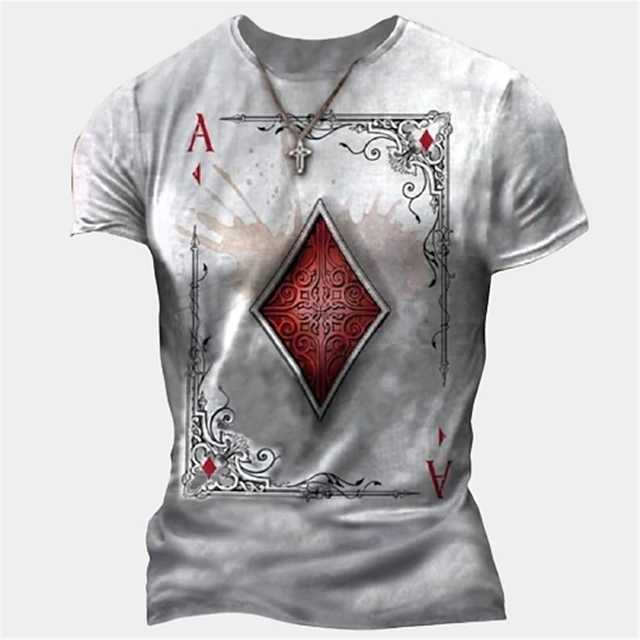 Men's Unisex Graphic Prints Poker T Shirt Short Sleeve T shirt 3D Print Crew Neck Shirt Sports Fashion Designer Outdoor Street Daily Black White Yellow Summer Clothing Apparel S M L XL XXL 3XL3