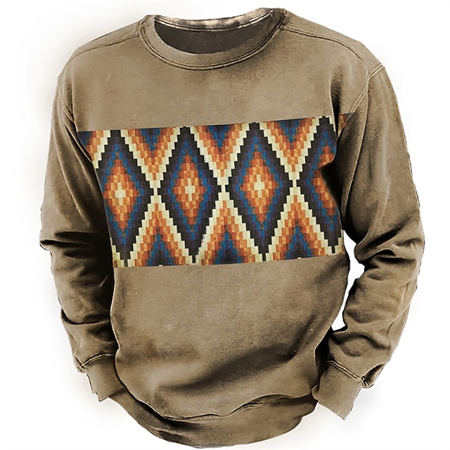 

Men's Sweatshirt Pullover Plaid Graphic Print Sports Outdoor Casual Daily 3D Print Basic Casual Western Aztec Hoodies Sweatshirts Brown