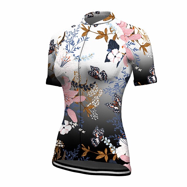 Women's Cycling Jersey Floral Botanical Short Sleeve Bike Jersey Top with 3 Rear Pockets Mountain Bike MTB Road Bike Cycling Quick Dry Reflective Strips Back Pocket Moisture Wicking Sports Black White4