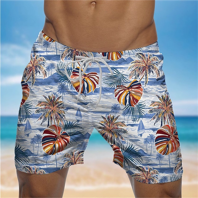 

Men's Designer Streetwear Shorts Board Shorts Swim Trucks 3D Print Elastic Drawstring Design Short Pants Casual Daily Micro-elastic Graphic Coconut Tree Breathable Soft Mid Waist Blue S M L XL XXL