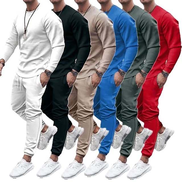  Men's Tracksuit Running T-Shirt With Pants Casual Athleisure 2pcs Winter Long Sleeve Breathable Quick Dry Moisture Wicking Gym Workout Running Active Training Walking Jogging Sportswear Solid Colored