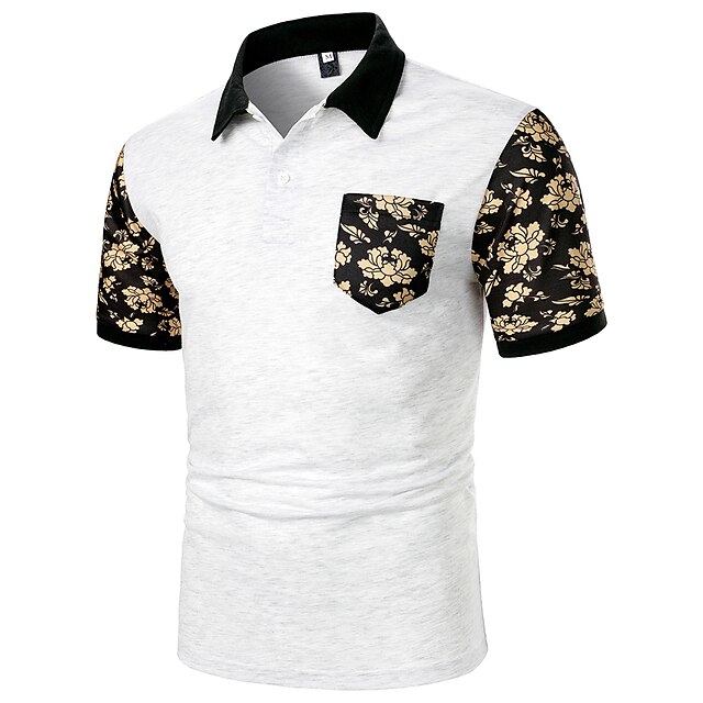 

Men's Golf Shirt Dress Shirt Casual Shirt Floral Holiday Classic Collar Home Casual Color Block Button-Down Short Sleeve Tops Daily Work Classic Gray