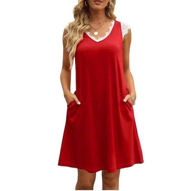 

Women's Casual Dress Short Mini Dress Green Blue White Black Orange Red Sleeveless Solid Color Patchwork Summer V Neck Casual 2022 S M L XL XXL