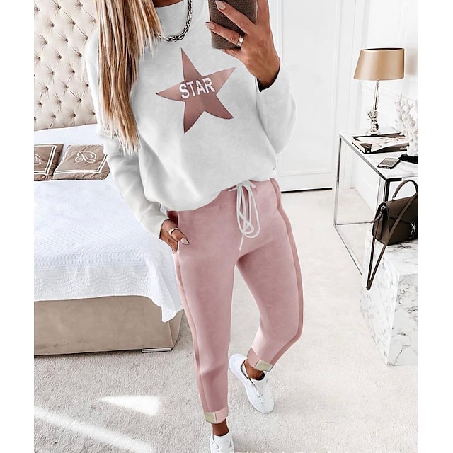 

Women's Basic Geometric Sport Casual Two Piece Set Sweatshirt Tracksuit Pants Sets Pant Jogger Pants Drawstring Print Tops