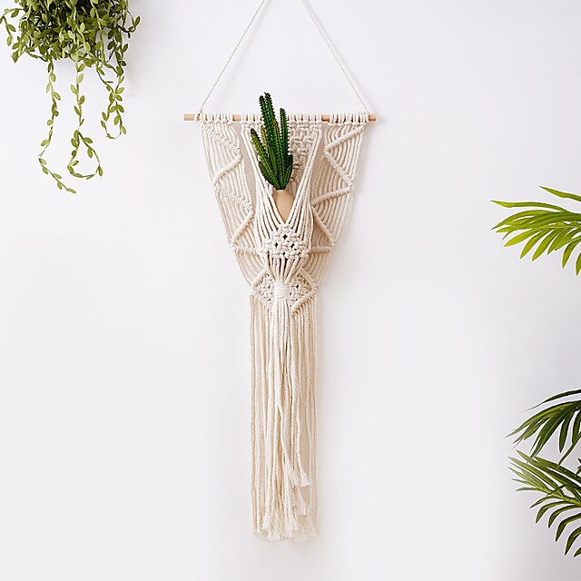 

Bohemian Style Cotton Tapestry Wall Decor Handmade Tassel Artificial Plant Flowers Holder