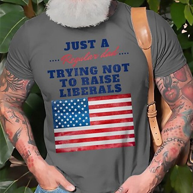 

Men's T shirt Hot Stamping Graphic National Flag Crew Neck Casual Daily Print Short Sleeve Tops Lightweight Fashion Big and Tall Sports Gray