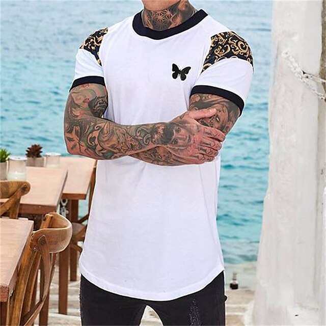 

Men's T shirt Hot Stamping Graphic Butterfly Crew Neck Casual Daily Print Short Sleeve Tops Lightweight Fashion Big and Tall Sports White