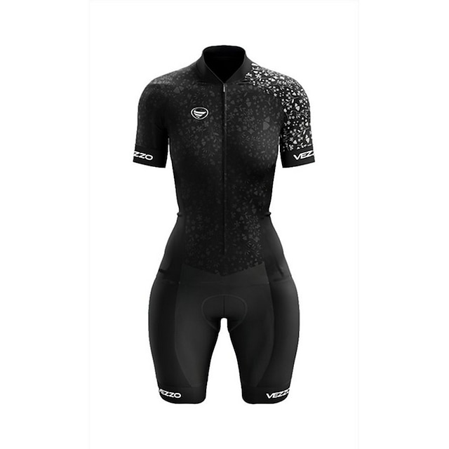  女性用 ショーツ付きサイクリングジャージー トライスーツ 半袖 マウンテンサイクリング ロードバイク ブラック バイク 高通気性 速乾性 スポーツ 衣類
