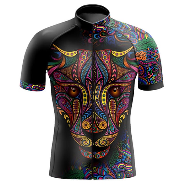  21Grams Men's Cycling Jersey Short Sleeve Bike Top with 3 Rear Pockets Mountain Bike MTB Road Bike Cycling Breathable Moisture Wicking Quick Dry Reflective Strips Black Animal Polyester Sports