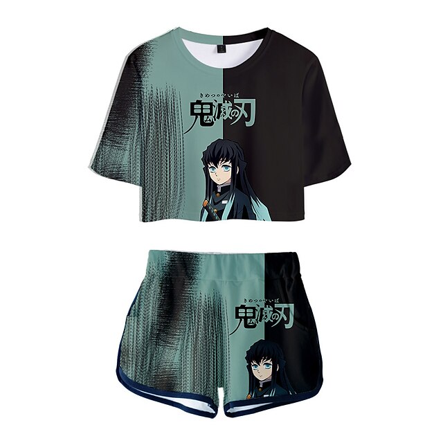 

Inspired by Demon Slayer: Kimetsu no Yaiba Muichiro Tokito Crop Top Cartoon 100% Polyester Anime Harajuku Graphic Shorts For Women's