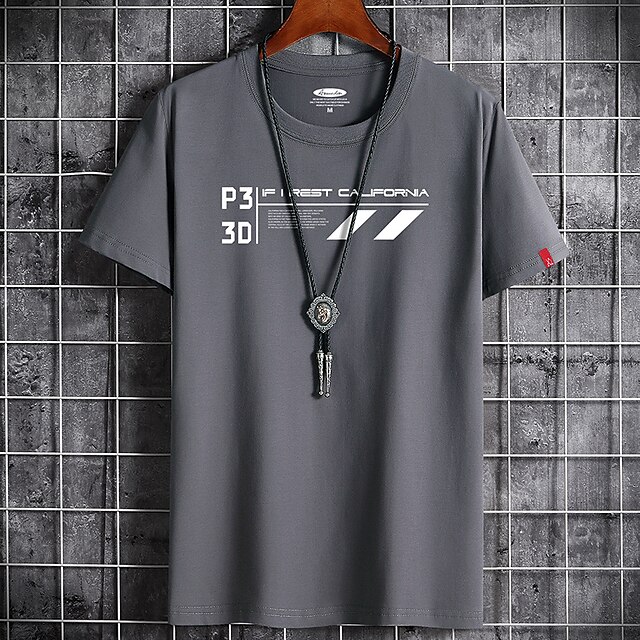 

Men's T shirt Print Graphic Round Neck Casual Daily Short Sleeve Tops Lightweight Formal Breathable White Black Dark Gray