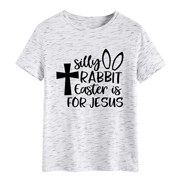 

Women's Happy Easter T shirt Text Rabbit Print Round Neck Basic Tops White Black Purple