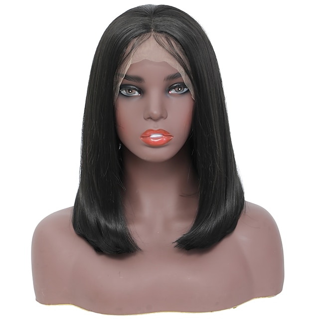 

Synthetic Lace Wig kinky Straight Style 8-14 inch Black Bob 132.5 lace front Wig All Wig Black