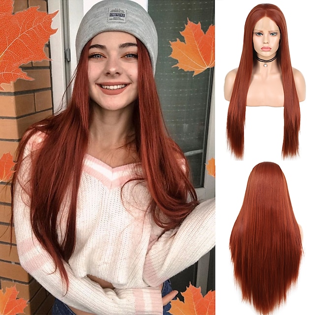 

Synthetic Lace Wig Straight Style 8-26 inch Brown Middle Part 132.5 lace front Wig All Wig sepia