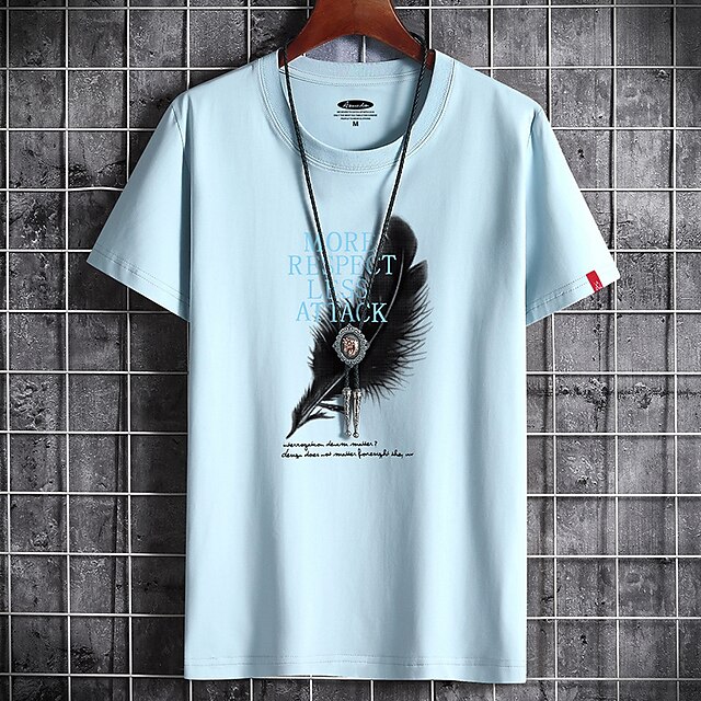 

Men's T shirt Print Graphic Letter Round Neck Casual Daily Short Sleeve Tops Lightweight Formal Breathable White Black Dark Gray