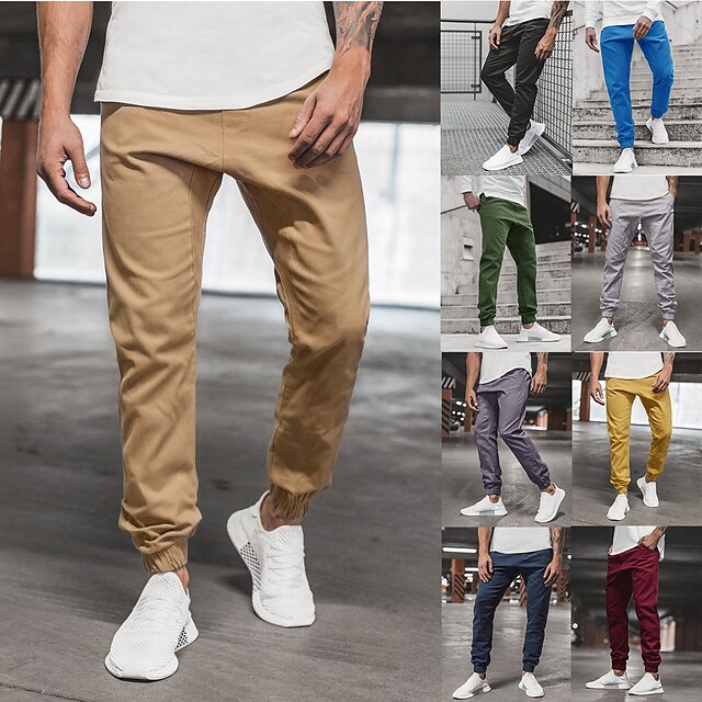 

Men's Fashion Streetwear Jogger Trousers Pocket Pants Casual Daily Micro-elastic Solid Color Cotton Blend Breathable Soft Mid Waist Green Black Wine Khaki Light Grey 5XL 6XL M L XL