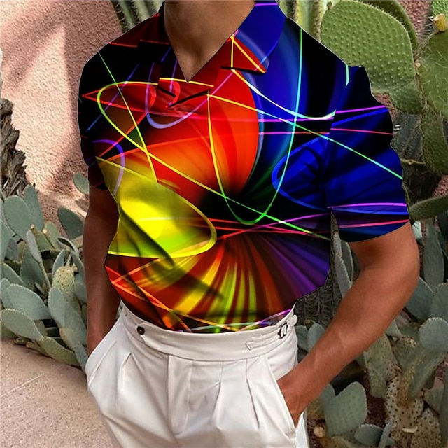  Herre POLO Trøje Golftrøje Abstrakt Lineær Aftæpning Lyserød Blå Grøn Grå 3D-udskrivning Afslappet Daglig Kortærmet Trykt mønster Tøj Mode Designer Afslappet Åndbart