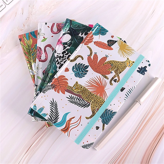 

4 pcs Notebook Ruled A6 4.1×5.8 Inch Retro Cartoon Paper Hardcover Portable 160 Pages Notebook for School Office