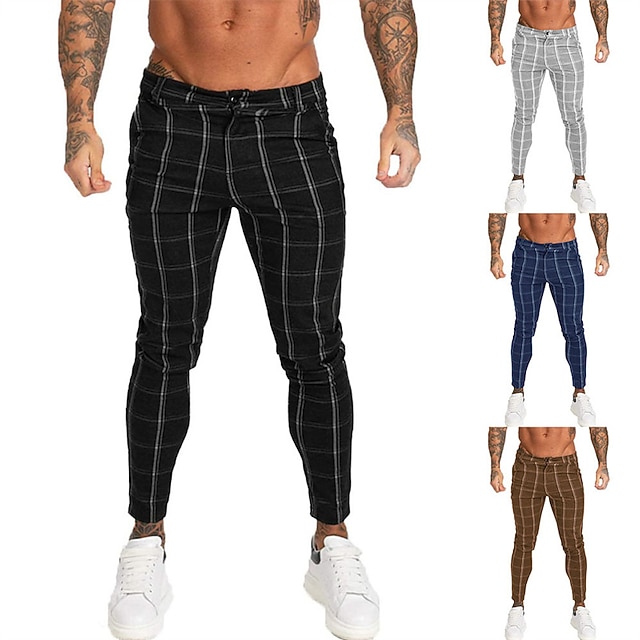 

Men's Fashion Casual / Sporty Chinos Trousers Tapered pants Pocket Ankle-Length Pants Casual Daily Micro-elastic Lattice Breathable Outdoor Mid Waist Blue Black Grey Brown M L XL XXL 3XL