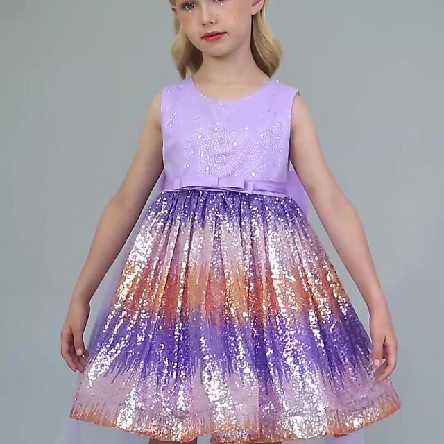 

Kids Little Girls' Dress Patchwork Sequin A Line Dress Christening dress Sequins Ruched Blue Purple Pink Midi Sleeveless Princess Sweet Dresses Summer Regular Fit 3-10 Years