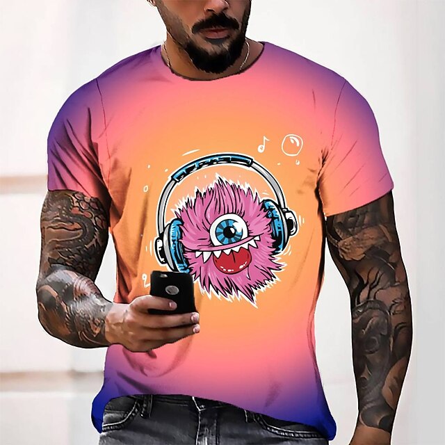 

Men's Tee T shirt 3D Print Graphic Round Neck Casual Daily 3D Print Short Sleeve Tops Fashion Designer Cool Comfortable Orange