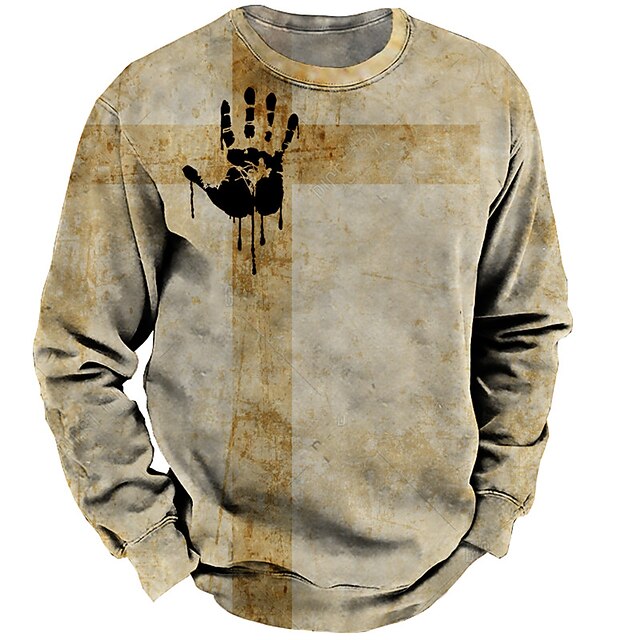 

Men's Unisex Sweatshirt Pullover Graphic Prints Hand Print Daily Sports 3D Print Casual Vintage Hoodies Sweatshirts Khaki