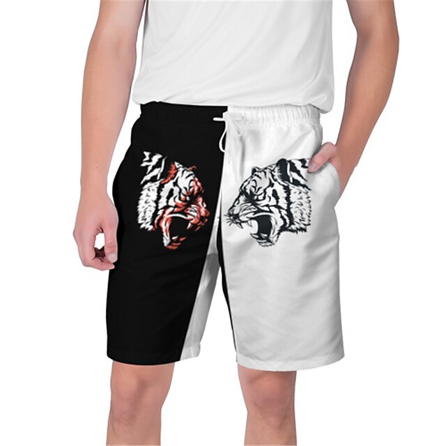 

Men's Streetwear Hawaiian Shorts Beach Shorts 3D Print Elastic Drawstring Design Short Pants Casual Daily Graphic Camouflage Breathable Soft Mid Waist Black / White White Black Camouflage Green S M L