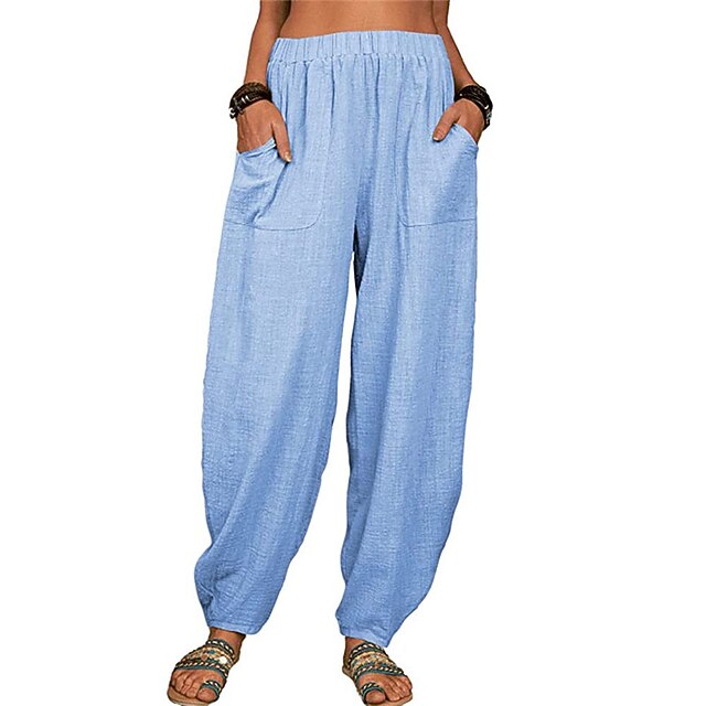 Pantalones bombachos de algodón y lino para mujer, informales, sueltos, con  cintura elástica, bombachos holgados de