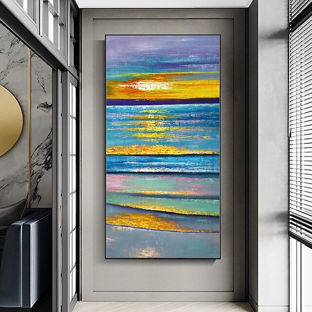 Home & Garden Wall Art | Oil Painting Hand Painted Vertical Abstract Landscape Contemporary Modern Rolled Canvas (No Frame) - QR