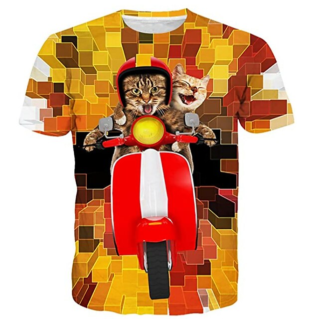 Baby & Kids Boys Clothing | Kids Boys T shirt Short Sleeve 3D Print Cat Animal Yellow Children Tops Spring Summer Active Fashion