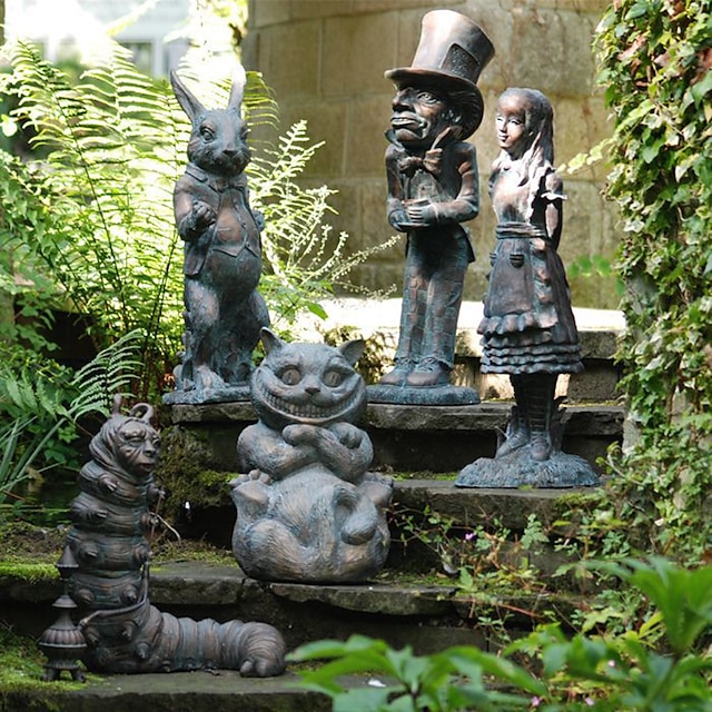 Statue de jardin/patio en résine ornement pays des merveilles figurine alice ensemble de jeu statue de lapin décoration de jardin pays des merveilles