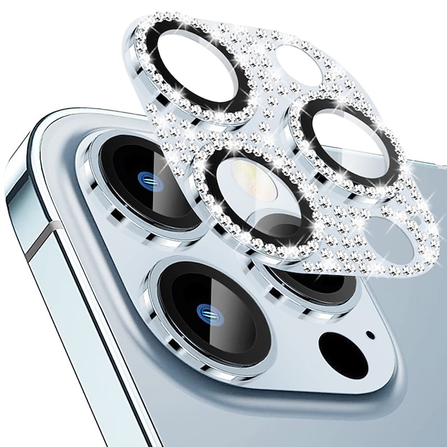  1 Set Phone Camera Lens Protector For Apple iPhone 14 Pro Max iPhone 13 iPhone 11 iPhone 12 Mini Aluminum alloy 9H Hardness Diamond Glitter Shine Phone Accessory